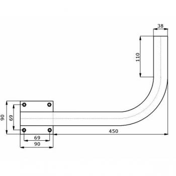 Rohrhalterung aus Metall Ø38mm L450 links unten