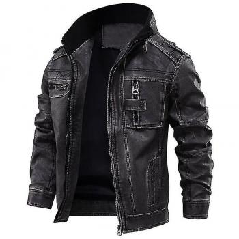Chaqueta de cuero gris cálida para hombre XXXL