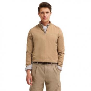 Regular Fit Troyer Bugatti – Baumwolle-Kaschmir, beige, Reißverschluss