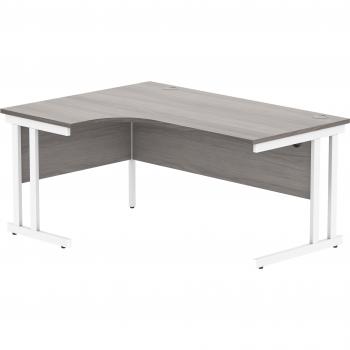Left‑Side Corner Desk with Double Upright Cantilever Frame, 1600x1200 – Alaskan Grey/White