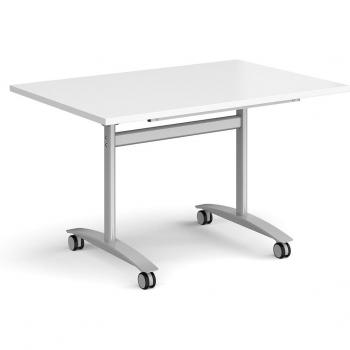 Rectangular Deluxe Fliptop Meeting Table with Silver Frame 1200mm x 800mm – White