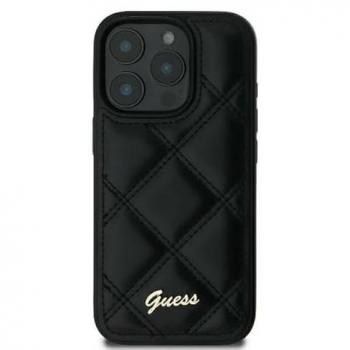 Guess PU Leather Quilted Protective Skin for iPhone 16 Plus Black Handheld Purple