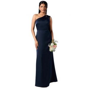Navy Coast Honoured Petite Drape Maxi Bridesmaid Dress – One Shoulder