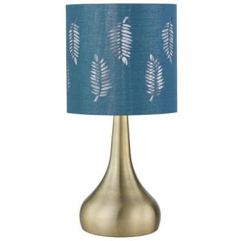 Romana Antique Brass Touch-Operated Table Lamp – Teal Fern Shade – Bronze Finish