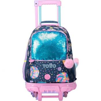 Mochila escolar con ruedas grande de dulces y piruletas