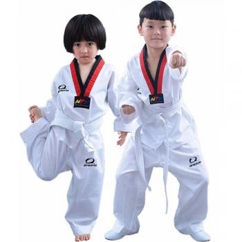 Traditional White Taekwondo Dobok with Black V-Neck