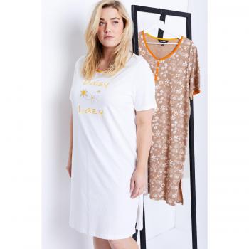 Camicie da notte donna gialle a maniche corte, confezione doppia, 48/50, Ulla Popken