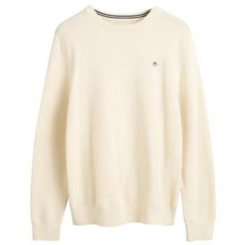 Gant Strickpullover mit Strukturmuster und Rundhalsausschnitt in Offwhite, Größe M