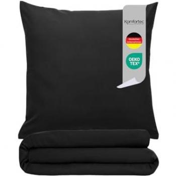 Komfortec Premium Bettwäsche-Set, 135 x 200 bis 220 x 240 cm, Mikrofaser, superweich, knitterfrei, atmungsaktiv, schwarz