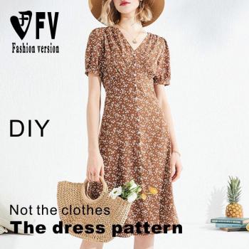 Vestido corto con falda puff y cuello en V manga corta BLQ-533