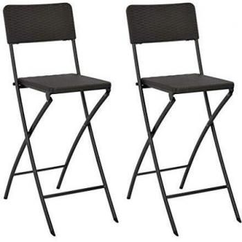 VidaXL Bar Stools Pieghevoli, Set di 2, HDPE e Acciaio, Marrone Rattan