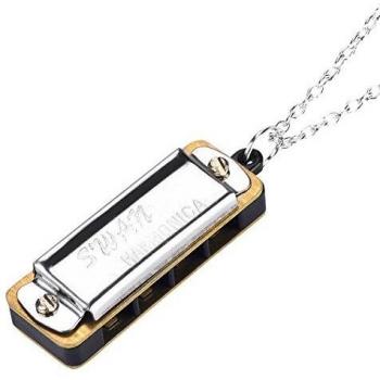 Mini Harmonica, Necklace Key of C 4 Holes 8 Tones Harmonica Portable Mouth Organ for Kids Beginner