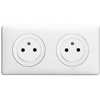 Prise double affleurante 2 P+T 16A avec boîte d'encastrement