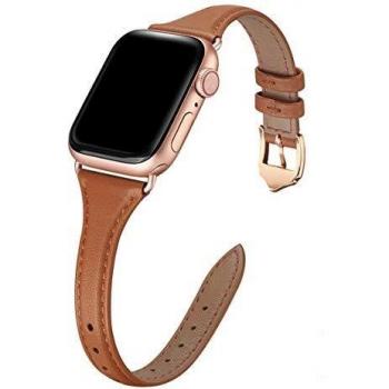 WFEAGL Slim Leather Replacement Band (44mm, Red Band+Gold Adapter)