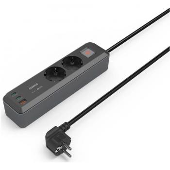 Hama Black Power Strip with Switch and USB Ports