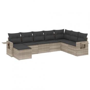 VidaXL Gartenlounge-Set, 8-tlg. mit Kissen Hellgrau Poly Rattan