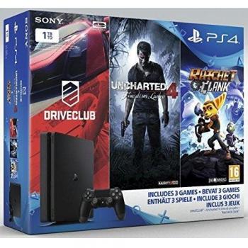 PS4 1 TB D Jet Black Slim Bundle - DriveClub/Uncharted IV/Ratchet & Clank