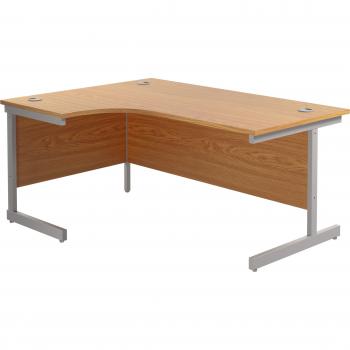 Large L-Shaped Radial Desk in Nova Oak with Silver Frame and Drawer Storage on Left Side