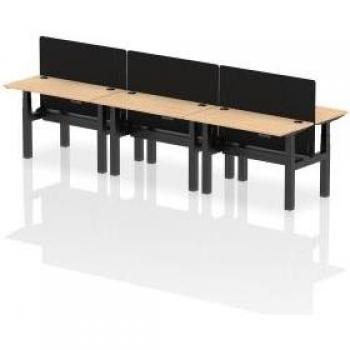 Height Adjustable 6-Person Bench Desk with Maple Top and Cable Port