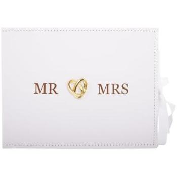 Classic Ivory Suede Wedding Guest Journal Holder – 40 Pages, Gold Heart Design