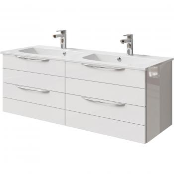 Saphir 6025 Mineralmarmor-Hochglanz-Waschtisch – Doppelwaschfeld, 132 cm, 4 Schubladen