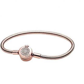 Pandora Pulsera Moments en Rosa Corona Brillante con cadena de serpiente 589046C01, para Mujer
