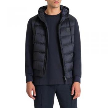 Abrigo de Nailon Azul con Estilo Slim Fit y Mangas de Tejido Scuba
