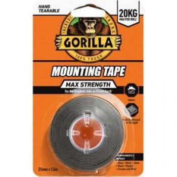 Gorilla Max Strength Indoor Mounting Tape 25mm x 1.5m Black