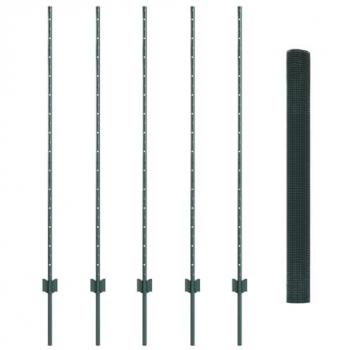 Recinzione in Filo Saldato Verde 1.4x10 m con 5 Sostegni