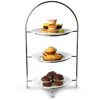 Utopia Chrome Tiered Cake Stand with 17 cm Plates – 15.5 Height (39 cm)