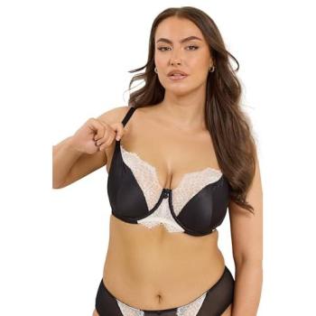 Women’s 44D Contrast Lace Bra, Non-Padded, Black