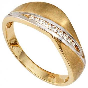 Gold‑Bicolor-Ring Jobo Damen, 333 Gold Gelbgold, 9 Zirkonia – Größe 56