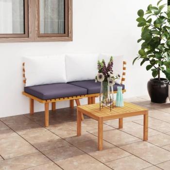 2 piezas de sofás de jardín con cojines de madera maciza de acacia