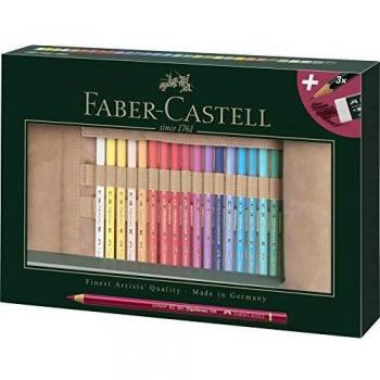 Faber-Castell Polychromos Professional Artist Color Pencils Set of 34 with Portable Pencil Roll
