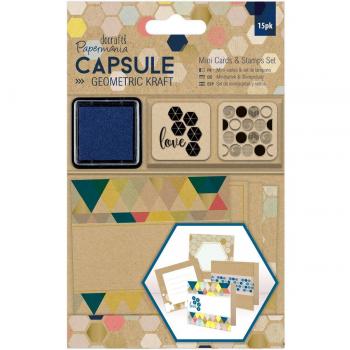 Lot de 15 cartes mini géométriques Kraft avec tampons docrafts