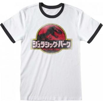Maglietta Raglan S Bianco Unisex Adulto Jurassic Park Logo Giapponese