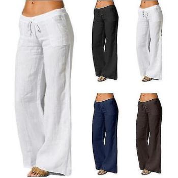 Pantalon large en coton pour femmes taille haute blanc 5XL