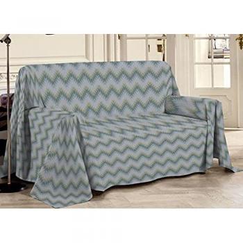 Telo Arredo Multiuso Linea Pensieri Delicati 100% Cotone Dis Zig Zag 7672 Matrimoniale Verde