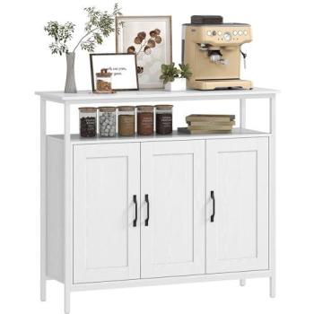HOMCOM Industrial Kitchen Unit: Open Shelf & Dual Cabinets – White