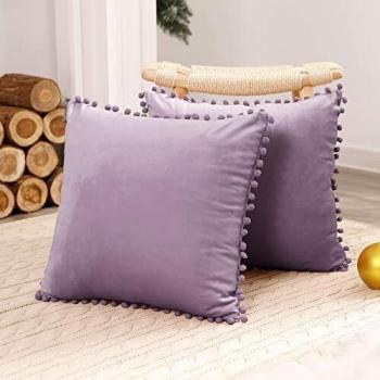 Velvet Pom‑Pom Throw Pillows – Double Set, 18x18, Invisible Zipper