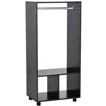 Homcom Penderie Mobile Noire Étagère 2 Niches 4 Roulettes 60x40x128cm   Aosom France