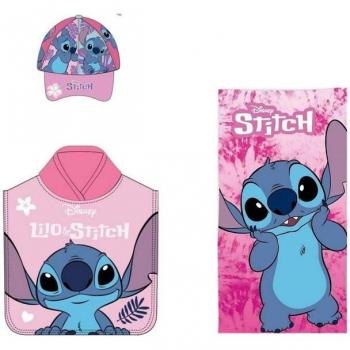 Paquete de playa Lilo y Stitch: toalla, poncho y gorro 70x140