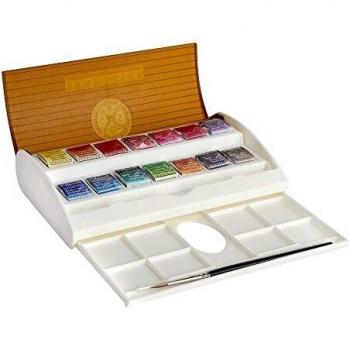 SENNELIER l'Aquarelle Aquarell-Reisebox 14 halbe Näpfchen, Pinsel enthalten