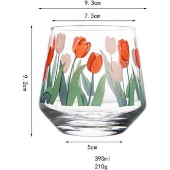 Heat‑Resistant Tulip Glass Mug – Korea Hand‑Colored