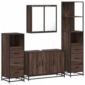 4-Piece Brown Oak Bathroom Furniture Set with Engineered Wood and Industrial Metal Frame