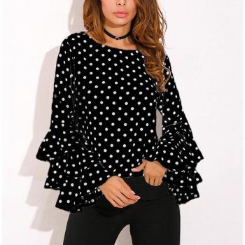 3XL 4XL 5XL Women's Casual Polka Dot Ruffle Blouses with Long Sleeves