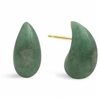 Oro 18K – Pendientes Gota Pine con Cierre Silicona y Motivo Jade