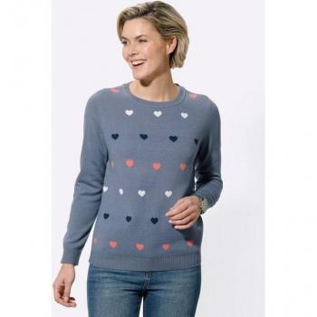 Classic Basics Strickpullover mit Rundhals – Damen, Taubengrau, Polymere Stoffe