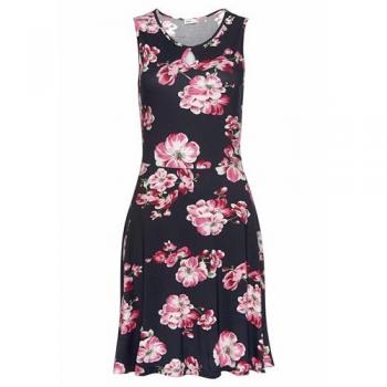 BEACHTIME Sommermode: Marine‑Blumen-Kleid für Damen, Gr. 46, kniefrei, Rundhals, Jersey (95% Viskose)