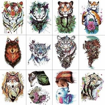 WYUEN 12 PCS Wolf Fake Tattoos for Adults